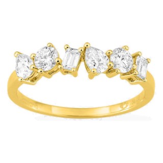 Anillo de oro amarillo 18K con diamantes creados de formas variadas 0,78 ct