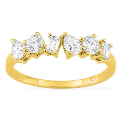 Anillo de oro amarillo 18K con diamantes creados de formas variadas 0,78 ct