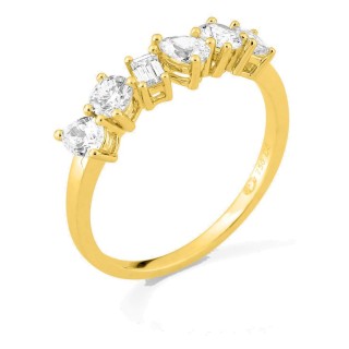 Anillo de oro amarillo 18K con diamantes creados de formas variadas 0,78 ct
