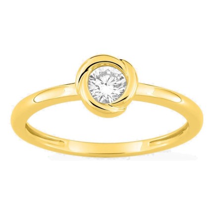 Anillo solitario de oro amarillo 9K con diamante creado 0,25 ct en engaste fantasía