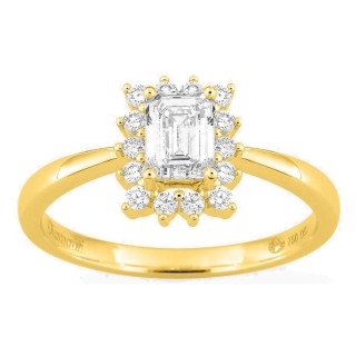 Anel em ouro amarelo 18K com diamantes criados 0,91 ct e centro lapidação esmeralda 0,70 ct