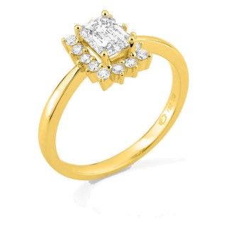 Anillo de oro amarillo 18K con diamantes creados 0,91 ct y centro talla esmeralda 0,70 ct