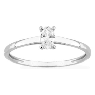 Anel solitário em ouro branco 9K com diamante criado oval 0,20 ct