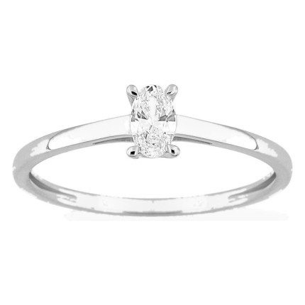 Anel solitário em ouro branco 9K com diamante criado oval 0,20 ct