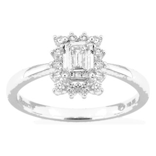 Anillo de oro blanco 18K con diamantes creados 0,91 ct y centro talla esmeralda 0,70 ct