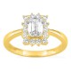 Anel em ouro amarelo 18K com diamantes criados 1,31 ct e centro lapidação esmeralda 1,00 ct