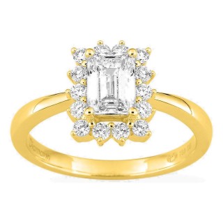 Anillo de oro amarillo 18K con diamantes creados 1,31 ct y centro talla esmeralda 1,00 ct