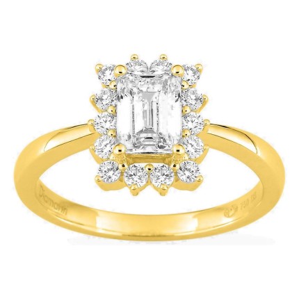 Anel em ouro amarelo 18K com diamantes criados 1,31 ct e centro lapidação esmeralda 1,00 ct