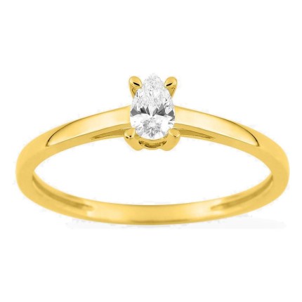 Anel solitário em ouro amarelo 9K com diamante criado de lapidação pera 0,19 ct