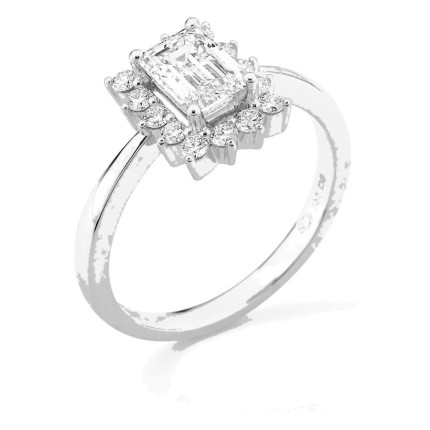 Anillo de oro blanco 18K con diamantes creados 1,31 ct y centro talla esmeralda 1,00 ct