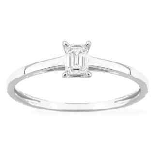 Anillo solitario de oro blanco 9K con diamante creado de talla esmeralda 0,25 ct