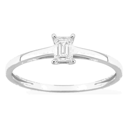 Anel solitário em ouro branco 9K com diamante criado de lapidação esmeralda 0,25 ct