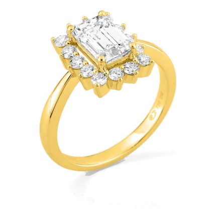 Anillo de oro amarillo 18K con diamantes creados 1,96 ct y centro talla esmeralda 1,50 ct