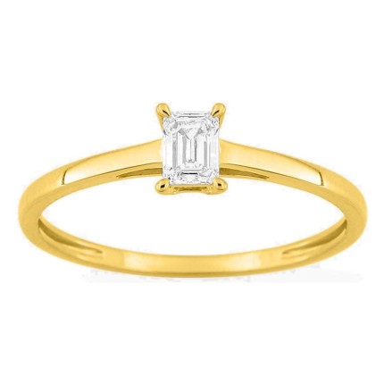 Anillo solitario de oro amarillo 9K con diamante creado de talla esmeralda 0,25 ct