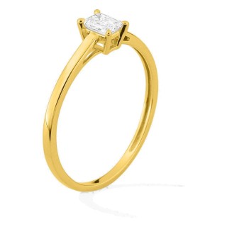 Anel solitário em ouro amarelo 9K com diamante criado de lapidação esmeralda 0,25 ct