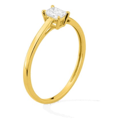 Anillo solitario de oro amarillo 9K con diamante creado de talla esmeralda 0,25 ct