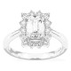 Anel em ouro branco 18K com diamantes criados 1,96 ct e centro lapidação esmeralda 1,50 ct