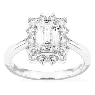 Anel em ouro branco 18K com diamantes criados 1,96 ct e centro lapidação esmeralda 1,50 ct