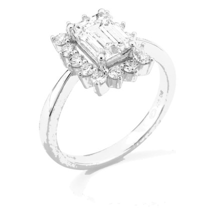 Anillo de oro blanco 18K con diamantes creados 1,96 ct y centro talla esmeralda 1,50 ct