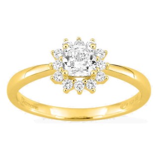 Anel em ouro amarelo 18K com diamantes criados 0,67 ct e centro lapidação almofada 0,50 ct