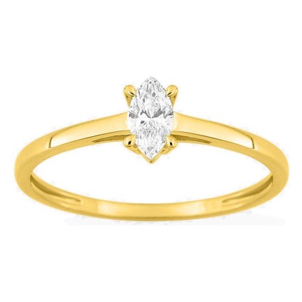 Anel solitário em ouro amarelo 9K com diamante criado de lapidação marquise 0,22 ct