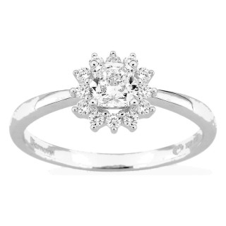 Anel em ouro branco 18K com diamantes criados 0,67 ct e centro lapidação almofada 0,50 ct