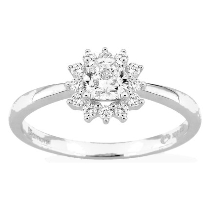 Anillo de oro blanco 18K con diamantes creados 0,67 ct y centro talla cojín 0,50 ct