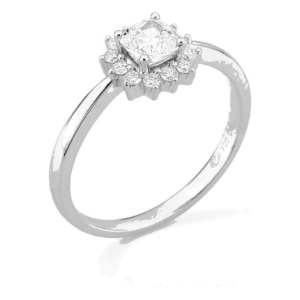 Anillo de oro blanco 18K con diamantes creados 0,67 ct y centro talla cojín 0,50 ct