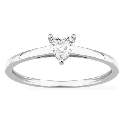 Anillo solitario de oro blanco 9K con diamante creado talla corazón 0,19 ct