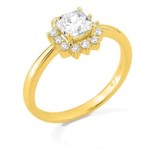 Anel em ouro amarelo 18K com diamantes criados 0,89 ct e centro lapidação almofada 0,70 ct