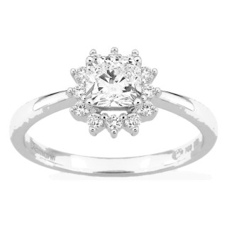 Anel em ouro branco 18K com diamantes criados 0,89 ct e centro lapidação almofada 0,70 ct