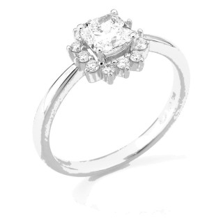 Anillo de oro blanco 18K con diamantes creados 0,89 ct y centro talla cojín 0,70 ct