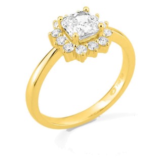 Anel em ouro amarelo 18K com diamantes criados 1,31 ct e centro lapidação almofada 1,00 ct