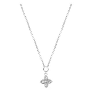 Collar de plata de ley 925 rodiada con colgante de flor y circonitas blancas