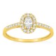 Anel em ouro amarelo 9K com diamantes criados 0,38 ct e centro oval 0,20 ct em halo