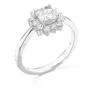 Anillo de oro blanco 18K con diamantes creados 1,31 ct y centro talla cojín 1,00 ct