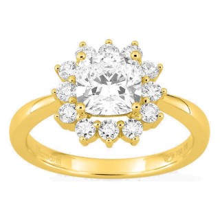 Anel em ouro amarelo 18K com diamantes criados 2,00 ct e centro lapidação almofada 1,50 ct
