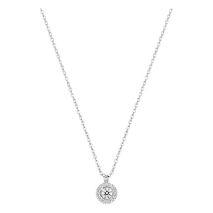 Collar de oro blanco 9K con colgante redondo de 6 mm y diamantes creados 0,16 ct