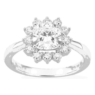 Anel em ouro branco 18K com diamantes criados 2,00 ct e centro lapidação almofada 1,50 ct