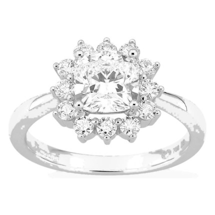 Anel em ouro branco 18K com diamantes criados 2,00 ct e centro lapidação almofada 1,50 ct