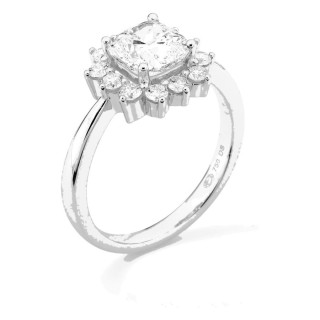 Anel em ouro branco 18K com diamantes criados 2,00 ct e centro lapidação almofada 1,50 ct
