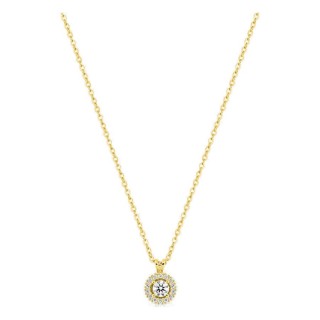 Collar de oro amarillo 9K con colgante redondo de 6 mm y diamantes creados 0,16 ct