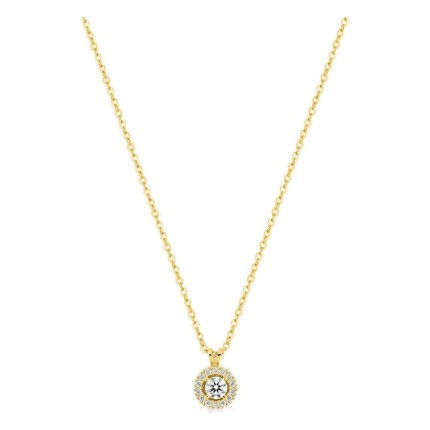 Collar de oro amarillo 9K con colgante redondo de 6 mm y diamantes creados 0,16 ct