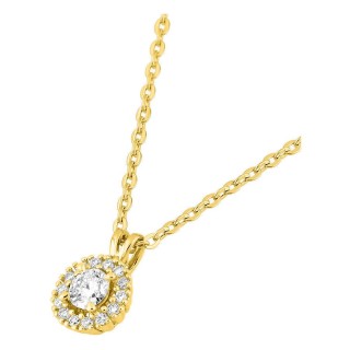 Collar de oro amarillo 9K con colgante redondo de 6 mm y diamantes creados 0,16 ct