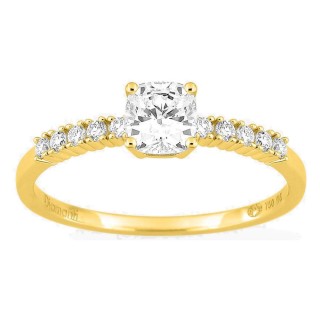 Anel solitário acompanhado em ouro amarelo 18K com diamantes criados 0,63 ct lapidação almofada
