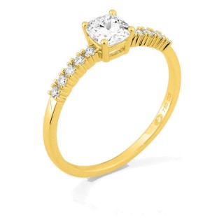Anel solitário acompanhado em ouro amarelo 18K com diamantes criados 0,63 ct lapidação almofada
