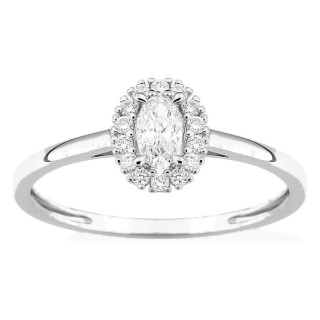 Anillo de oro blanco 9K con diamantes creados 0,30 ct y centro ovalado 0,20 ct en halo