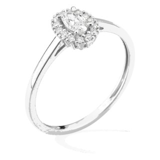 Anel em ouro branco 9K com diamantes criados 0,30 ct e centro oval 0,20 ct em halo