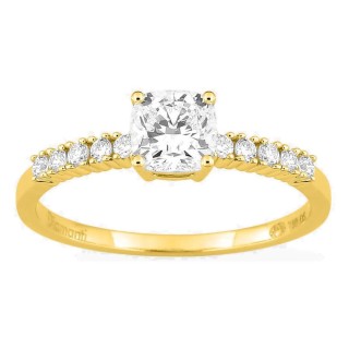 Anillo solitario acompañado de oro amarillo 18K con diamantes creados 0,85 ct talla cojín
