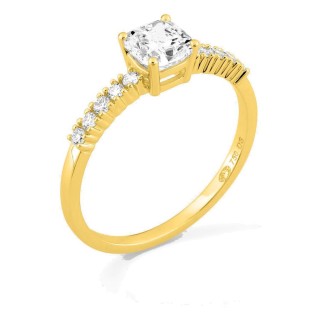 Anel solitário acompanhado em ouro amarelo 18K com diamantes criados 0,85 ct lapidação almofada